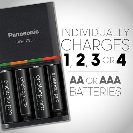 Panasonic K-KJ55K3A4BA Advanced 4 Hour Quick Battery Charger with 4AAA eneloop pro High Capacity Rechargeable Batteries