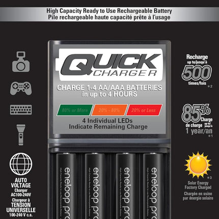 Panasonic K-KJ55K3A4BA Advanced 4 Hour Quick Battery Charger with 4AAA eneloop pro High Capacity Rechargeable Batteries