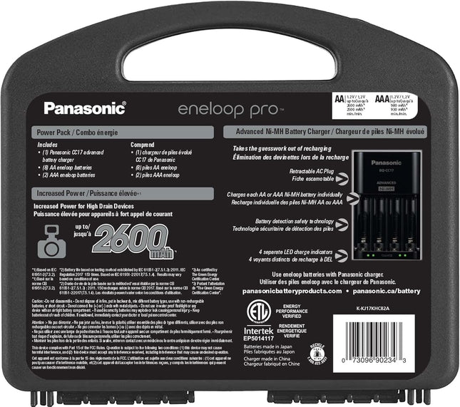 Panasonic K-KJ17KHC82A eneloop pro High Capacity Power Pack, 8AA, 2AAA, with Advanced Individual Battery Charger and Plastic Storage Case